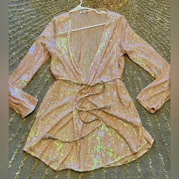 Free People Disco Daydream Sequin Kimono Dress Small | Boho Glam - Picture 7 of 15